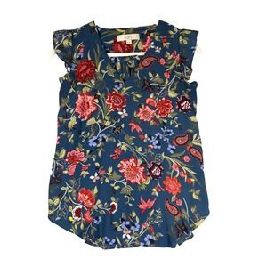 Loft Womens Tunic Floral Romantic Feminine‎ Flutter Cap Sleeve Cottagecore XS